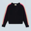 FROM FUTURE Maglione Scollo a V Maniche multicolori Nero Clearance