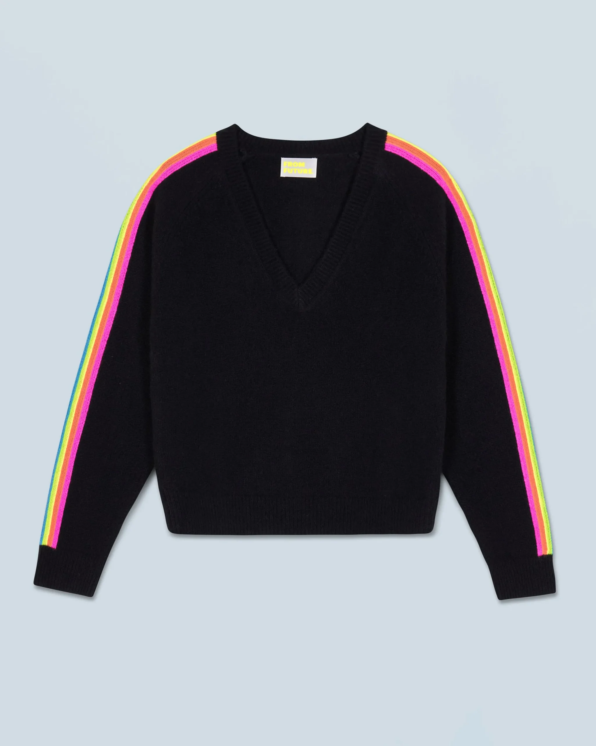 FROM FUTURE Maglione Scollo a V Maniche multicolori Nero Clearance