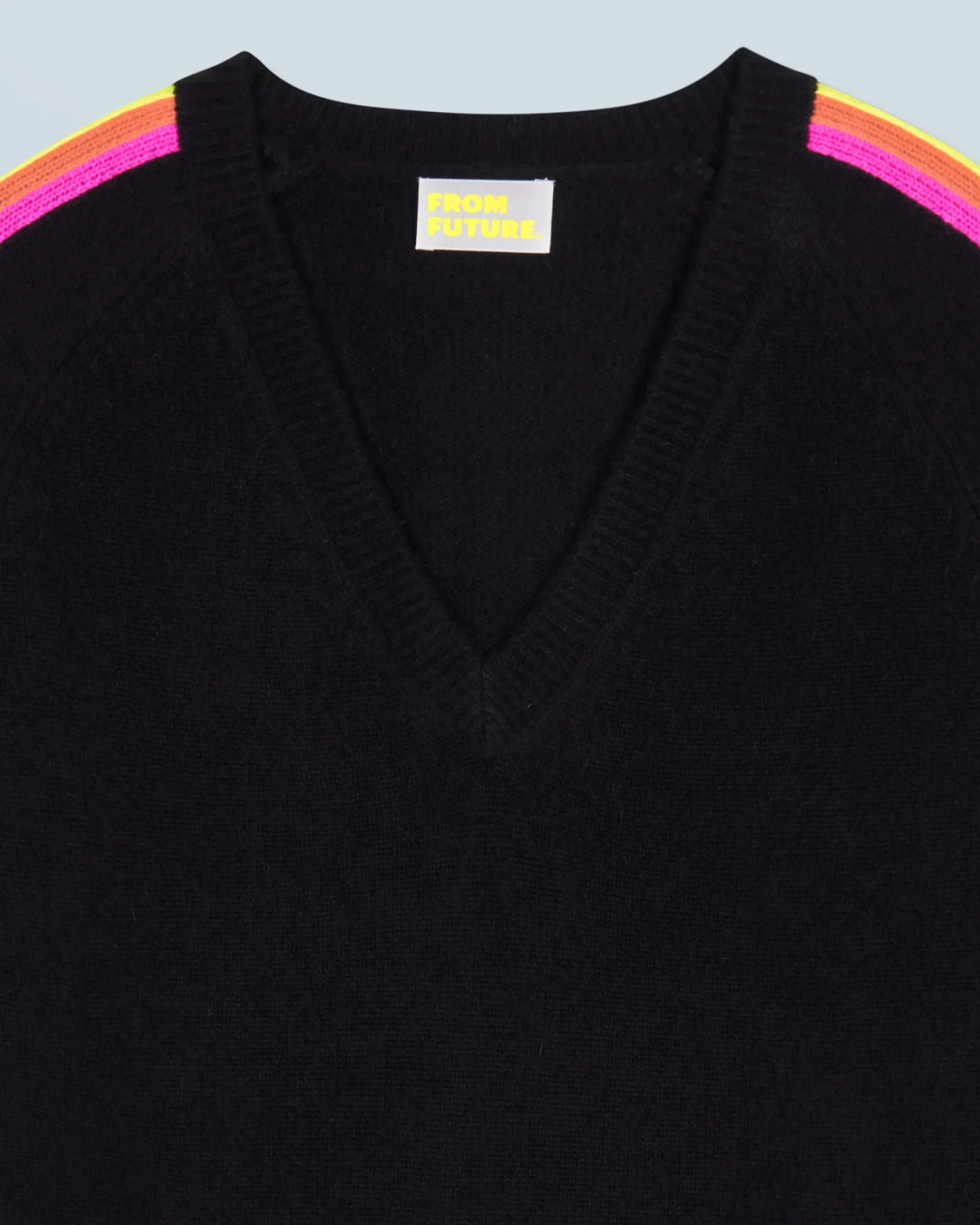 FROM FUTURE Maglione Scollo a V Maniche multicolori Nero Clearance