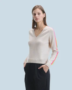 FROM FUTURE Maglione Scollo a V Maniche multicolori Nero Clearance