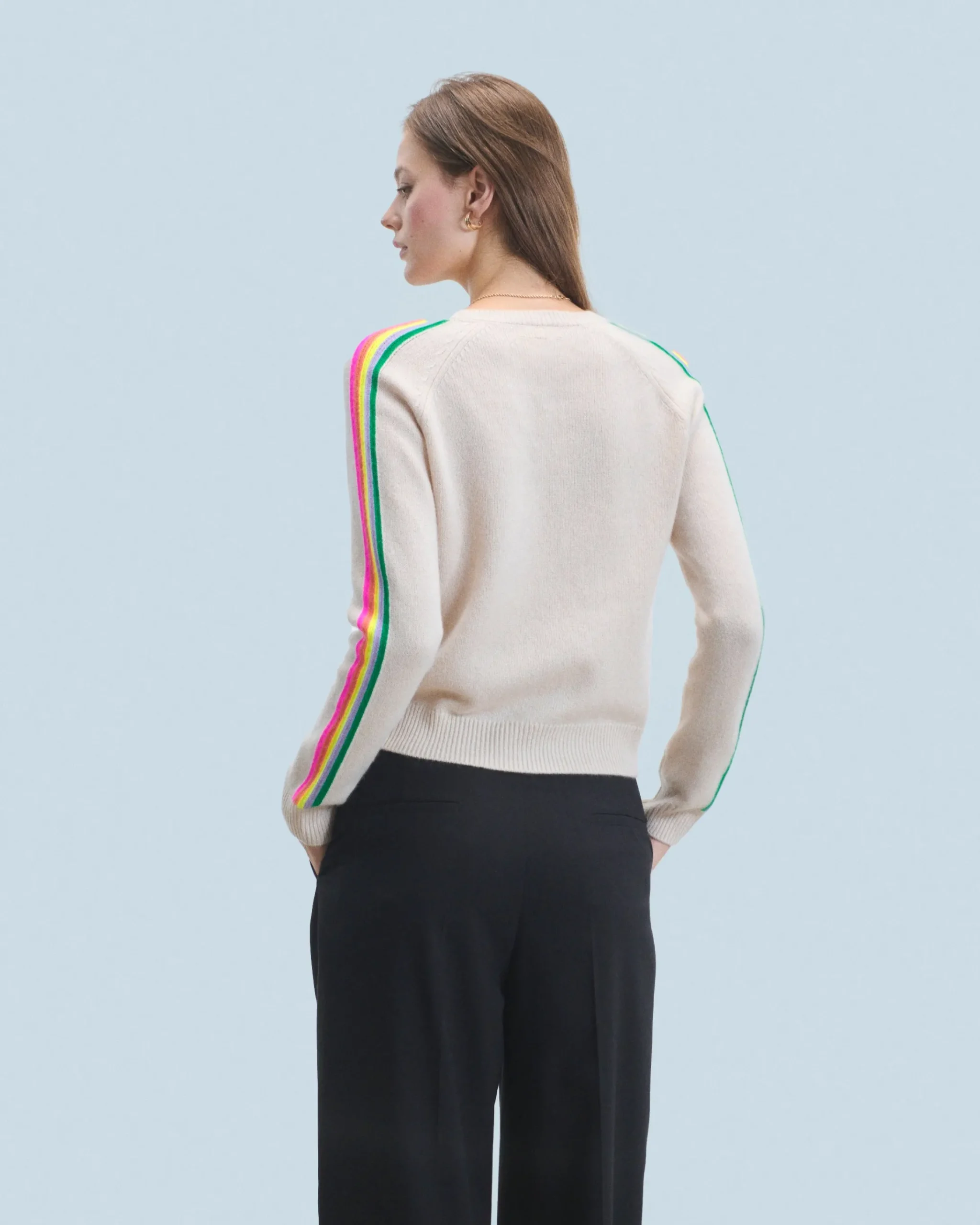 FROM FUTURE Maglione Scollo a V Maniche multicolori Nero Clearance