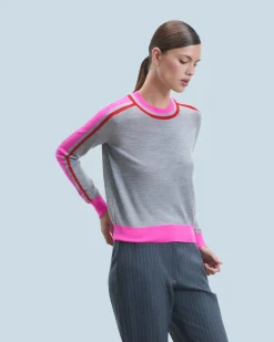 FROM FUTURE Maglione Scollo tondo Bande Bicolore Grigioericascuro Hot