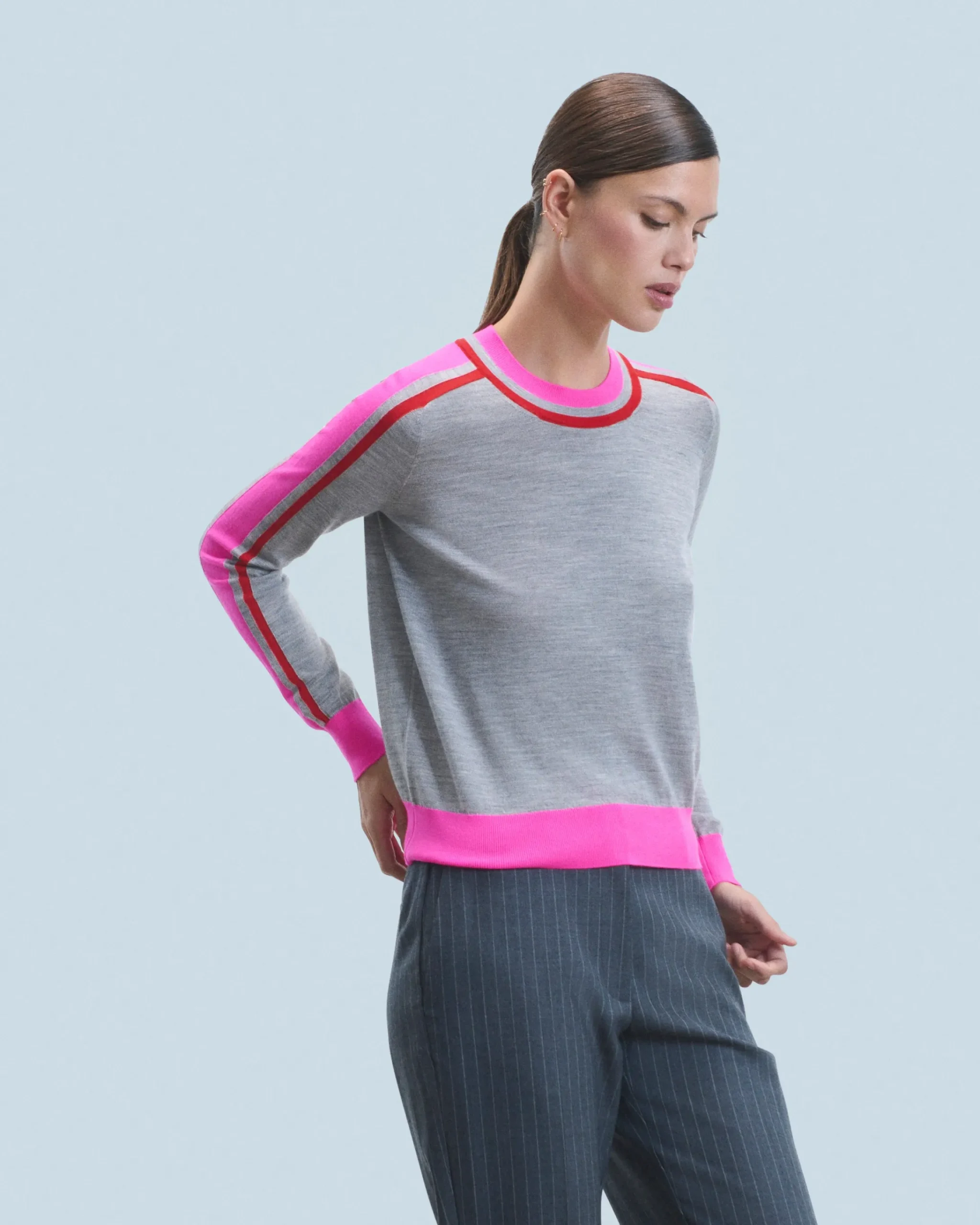 FROM FUTURE Maglione Scollo tondo Bande Bicolore Grigioericascuro Hot