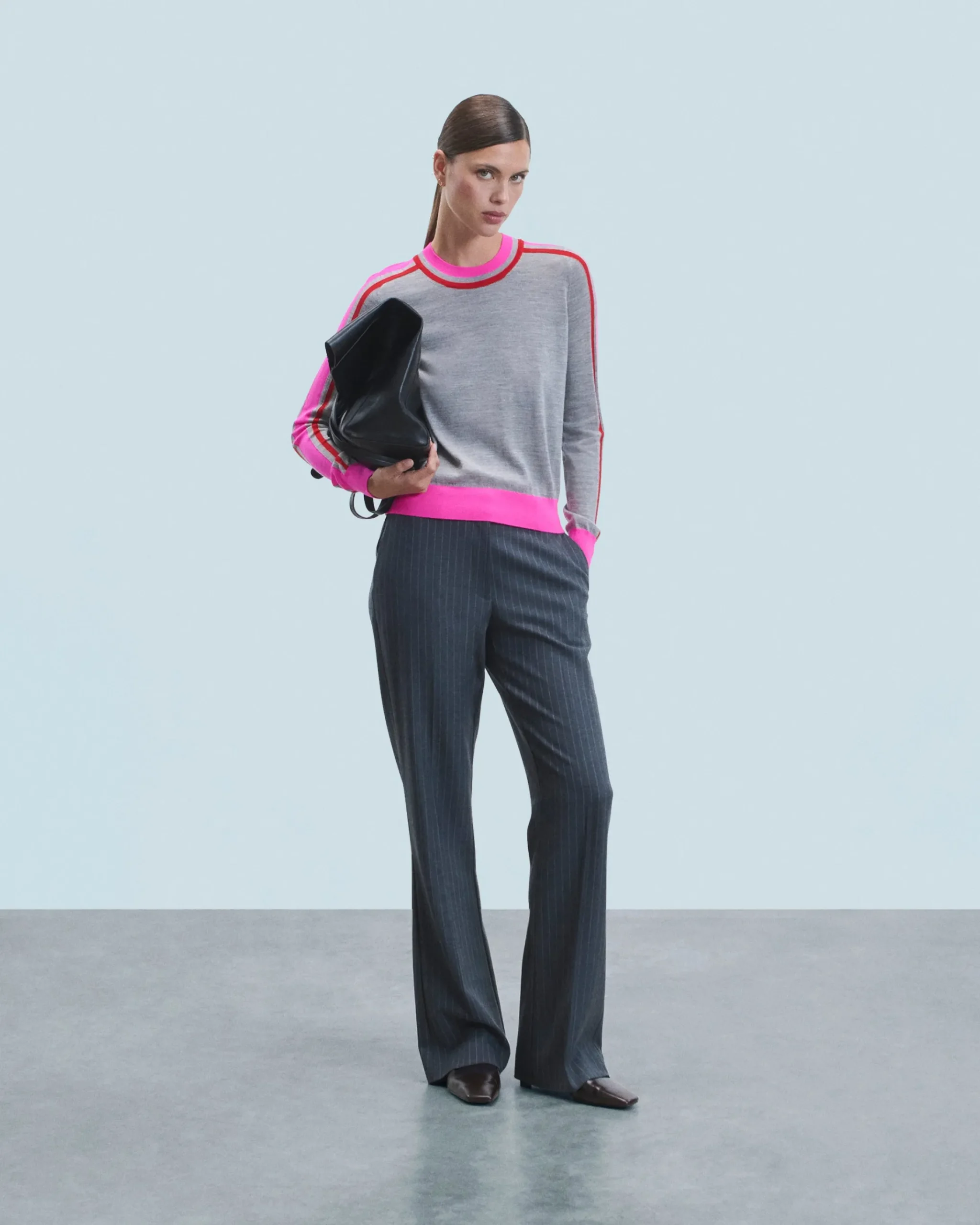 FROM FUTURE Maglione Scollo tondo Bande Bicolore Grigioericascuro Hot