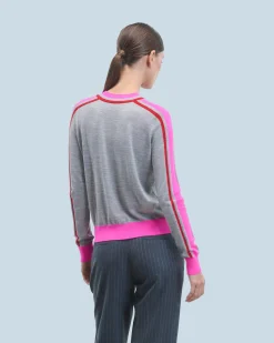 FROM FUTURE Maglione Scollo tondo Bande Bicolore Grigioericascuro Hot