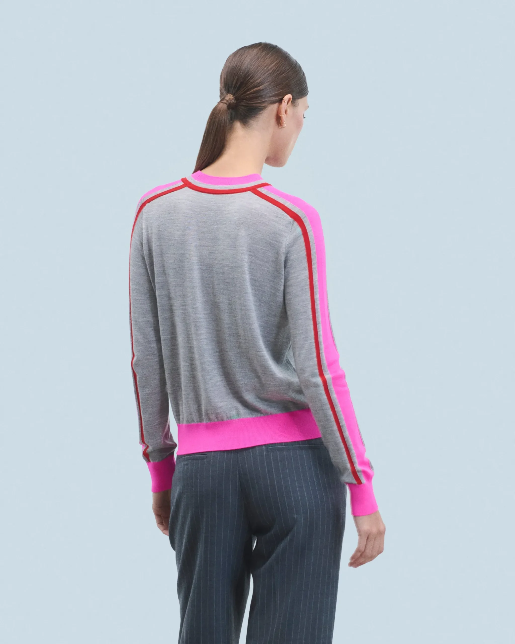 FROM FUTURE Maglione Scollo tondo Bande Bicolore Grigioericascuro Hot
