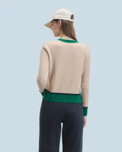FROM FUTURE Maglione Scollo tondo Bicolore a Contrasto Leggero Beige Discount