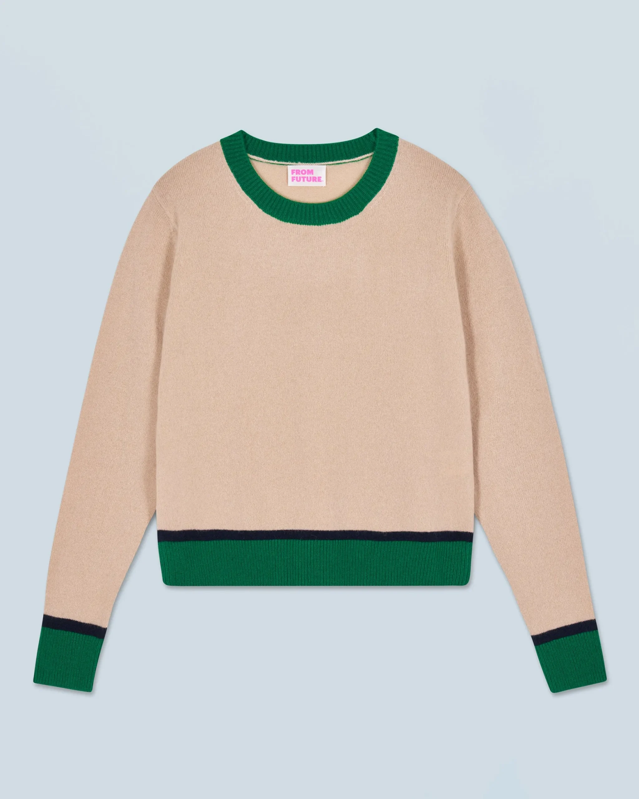 FROM FUTURE Maglione Scollo tondo Bicolore a Contrasto Leggero Beige Discount