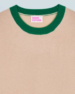 FROM FUTURE Maglione Scollo tondo Bicolore a Contrasto Leggero Beige Discount