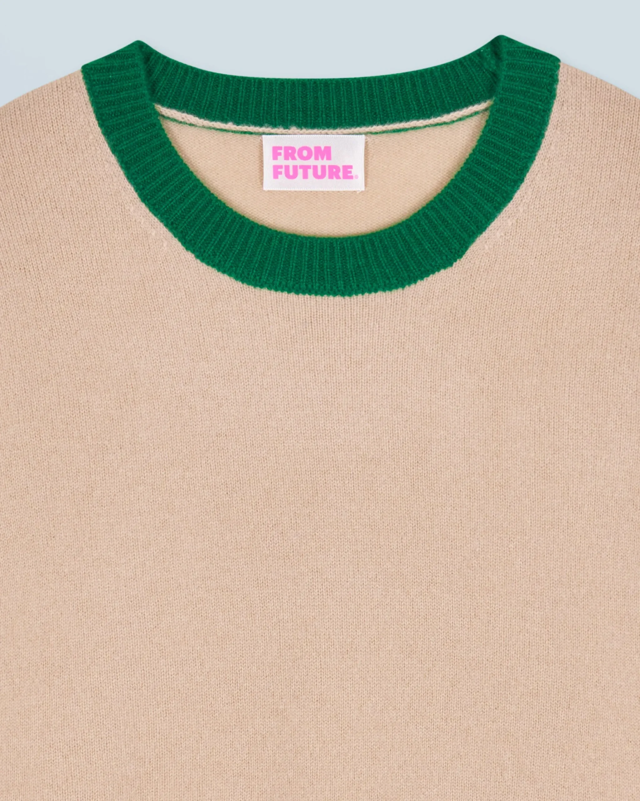 FROM FUTURE Maglione Scollo tondo Bicolore a Contrasto Leggero Beige Discount