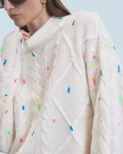 FROM FUTURE Maglione Scollo tondo con Trecce Multicolore Ecrù Hot