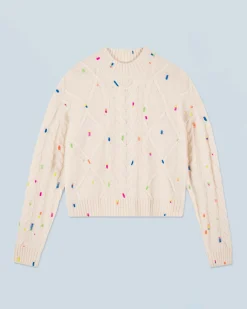 FROM FUTURE Maglione Scollo tondo con Trecce Multicolore Ecrù Hot