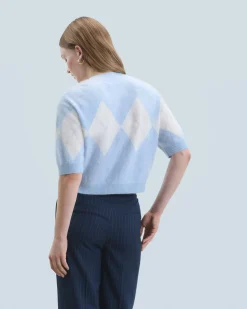 FROM FUTURE Maglione Scollo tondo in Cashmere spazzolato con Motivo losanghe BabyBlue Best