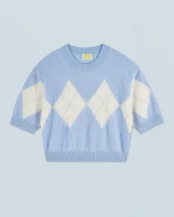 FROM FUTURE Maglione Scollo tondo in Cashmere spazzolato con Motivo losanghe BabyBlue Best