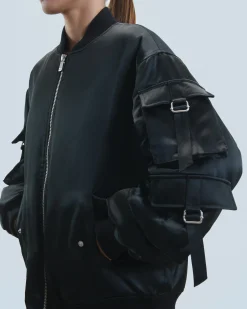 FROM FUTURE Outerwear Giacca Bomber Raso Nero Flash Sale