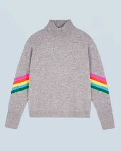 FROM FUTURE Pullover Collo alto Bande Maniche multicolori Leggero Grigioericascuro Outlet