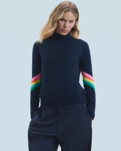 FROM FUTURE Pullover Collo alto Bande Maniche multicolori Leggero Grigioericascuro Outlet