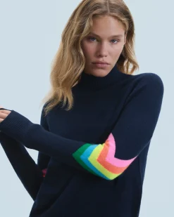 FROM FUTURE Pullover Collo alto Bande Maniche multicolori Leggero Grigioericascuro Outlet