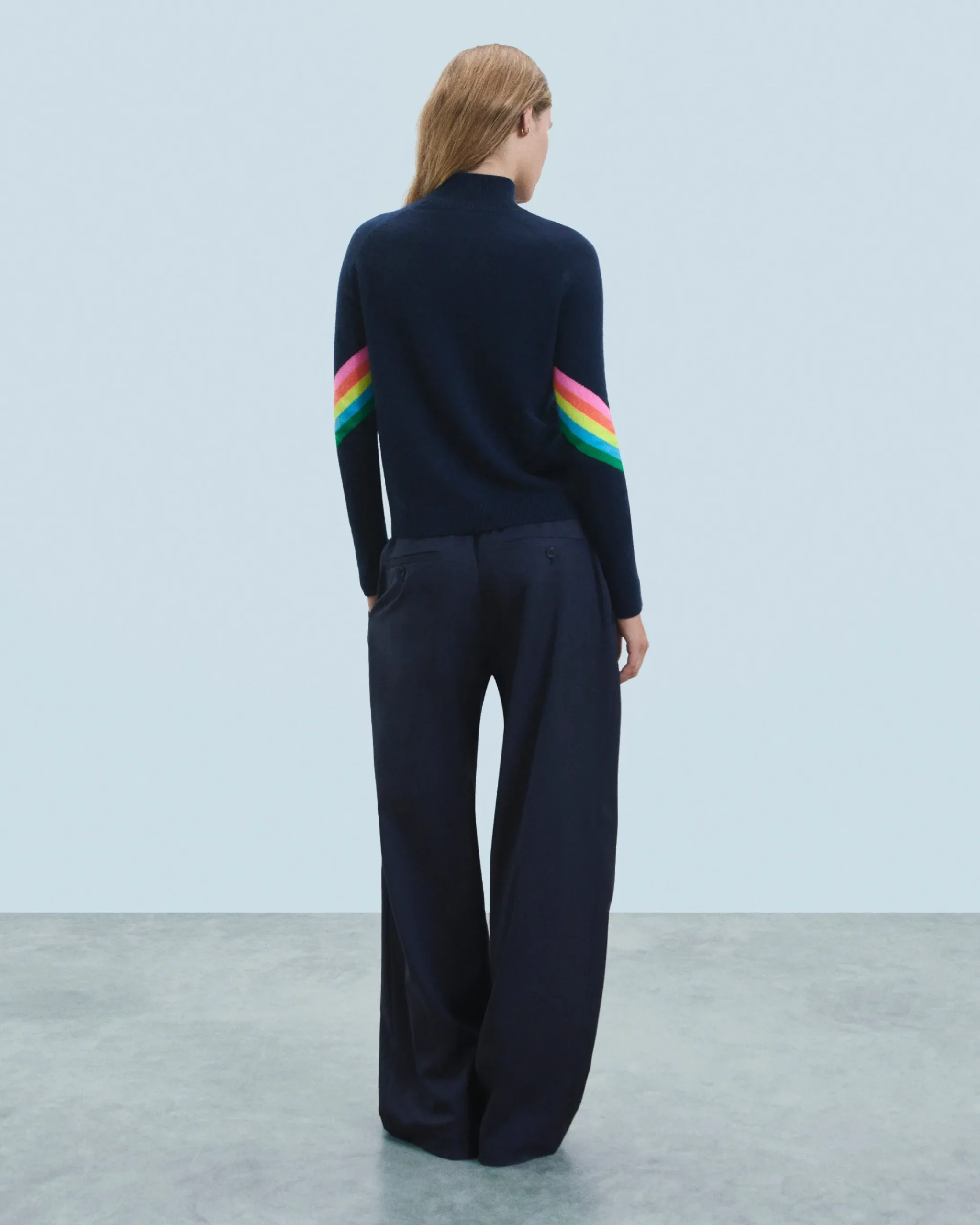 FROM FUTURE Pullover Collo alto Bande Maniche multicolori Leggero Grigioericascuro Outlet