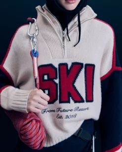 FROM FUTURE Pullover Collo alto con Zip Sabbiadeldeserto New