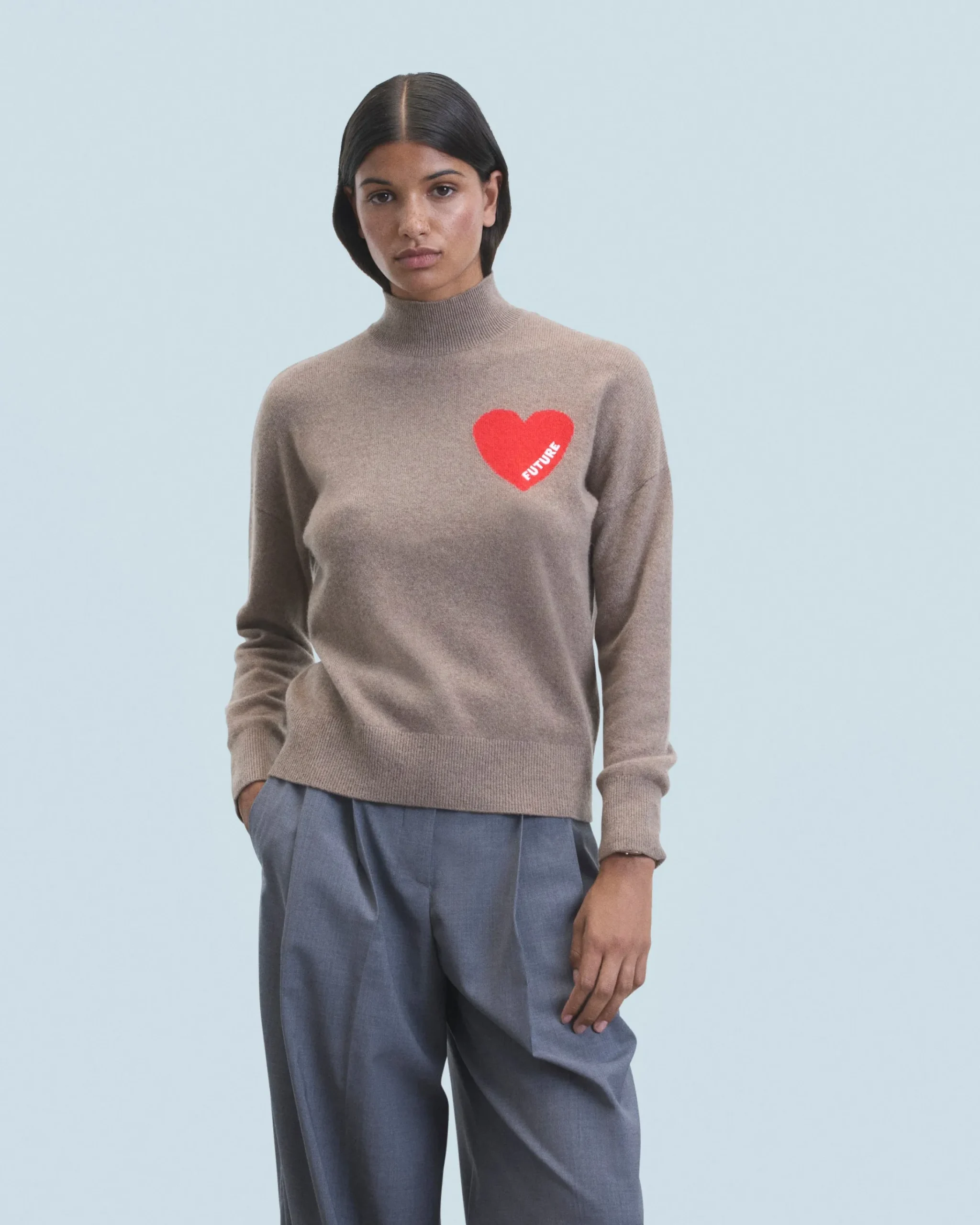 FROM FUTURE Pullover Collo alto Cuore Leggero Taupe Hot