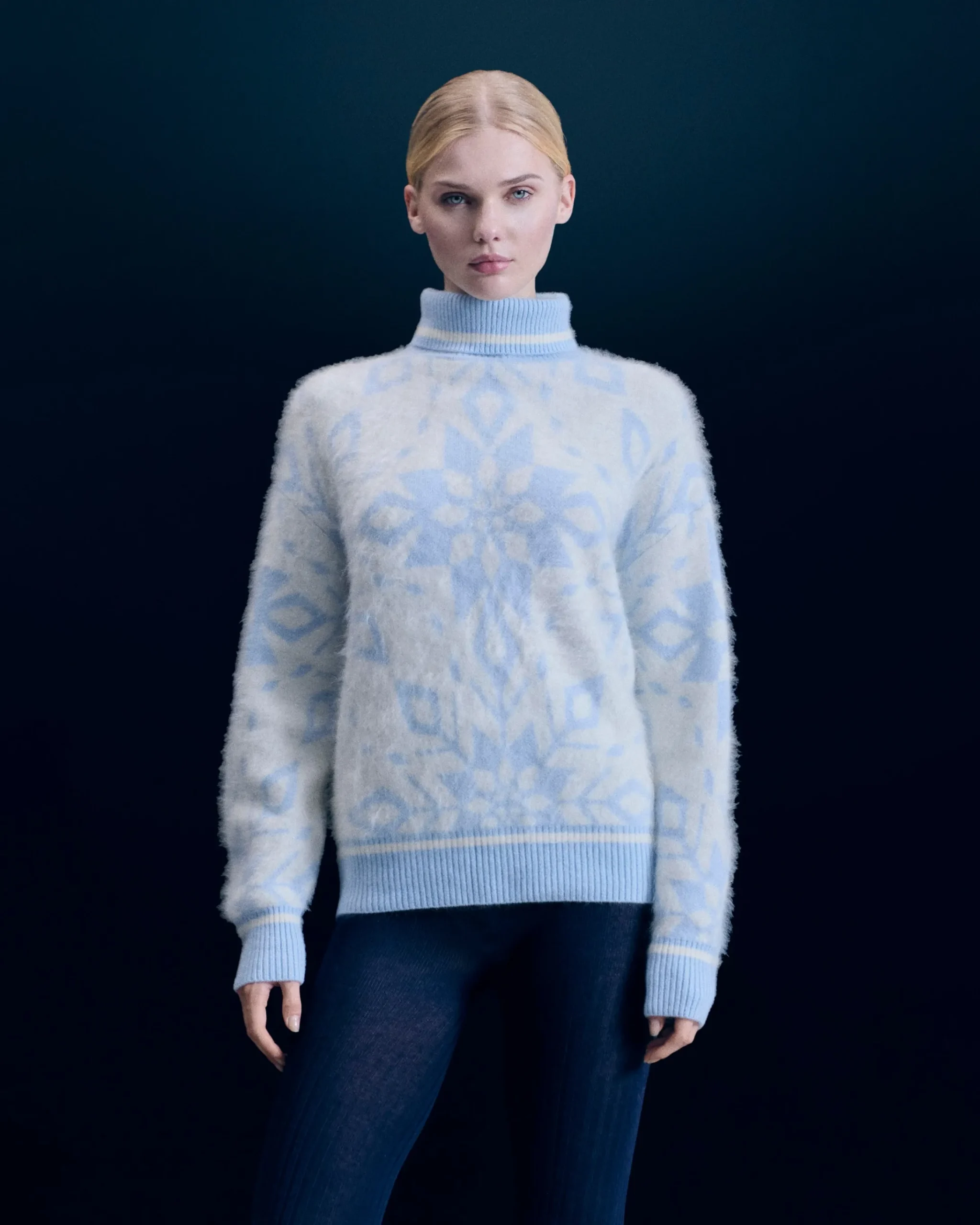 FROM FUTURE Pullover Collo dolcevita Hairy con Motivo Fiocchi di neve BabyBlue Store