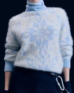 FROM FUTURE Pullover Collo dolcevita Hairy con Motivo Fiocchi di neve BabyBlue Store