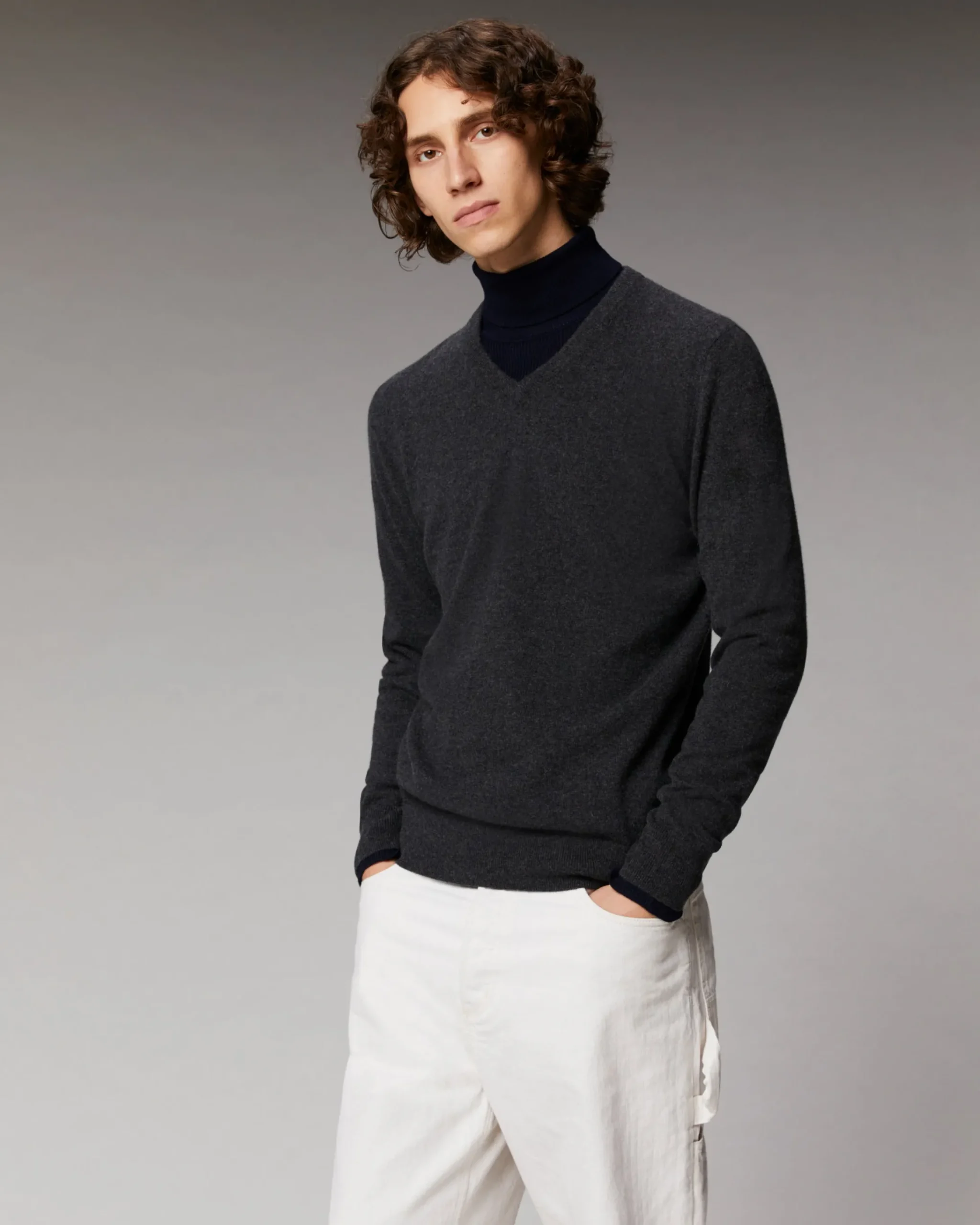 FROM FUTURE Pullover Scollo a V Basic Grigioantracite Cheap
