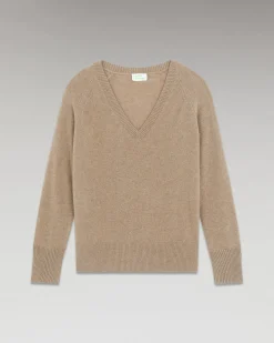 FROM FUTURE Pullover Scollo a V Oversize Leggero Taupe Cheap