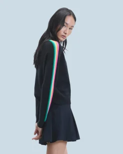 FROM FUTURE Pullover Scollo tondo Bande maniche multicolori Nero Outlet