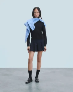 FROM FUTURE Pullover Scollo tondo Bande maniche multicolori Nero Outlet