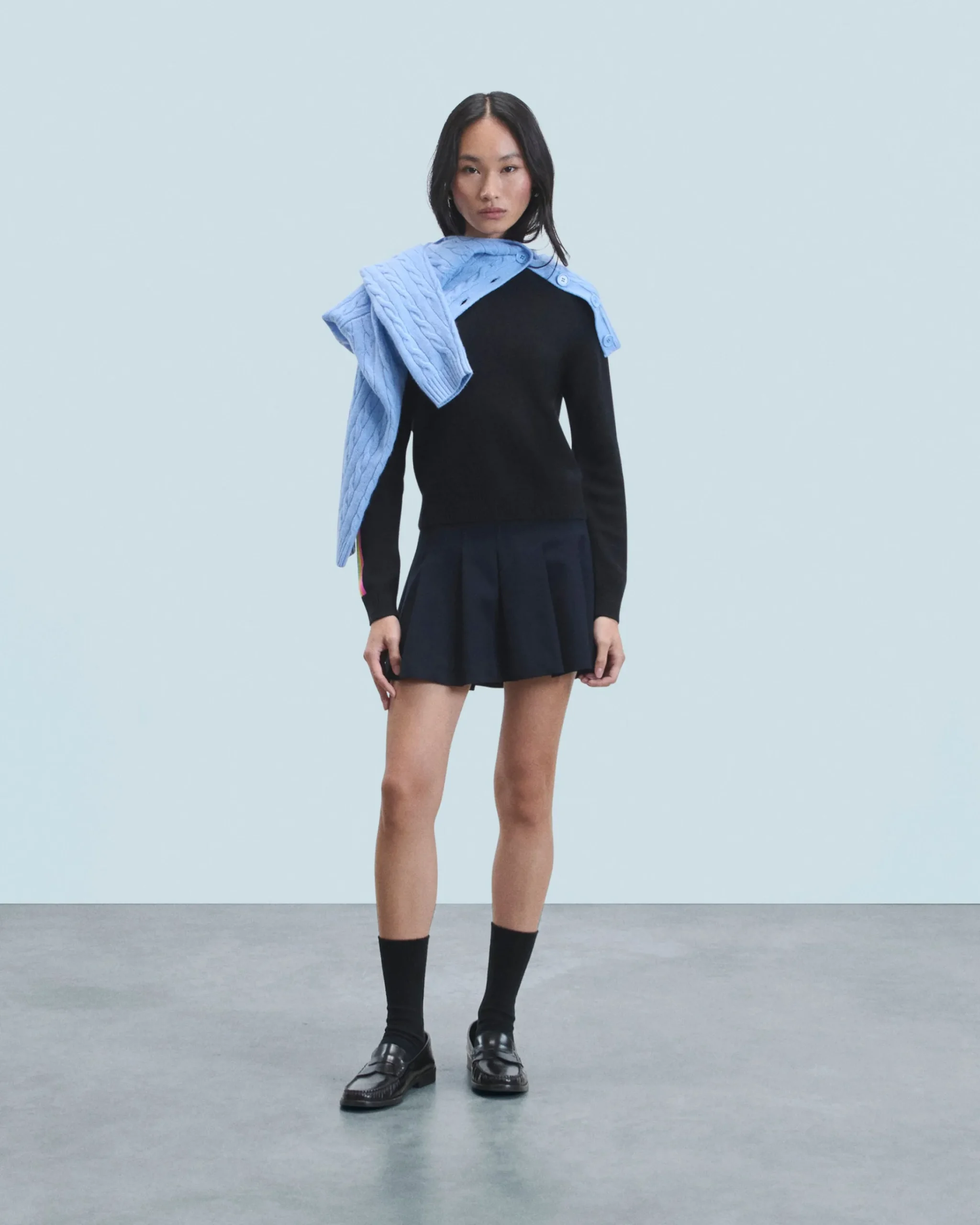 FROM FUTURE Pullover Scollo tondo Bande maniche multicolori Nero Outlet