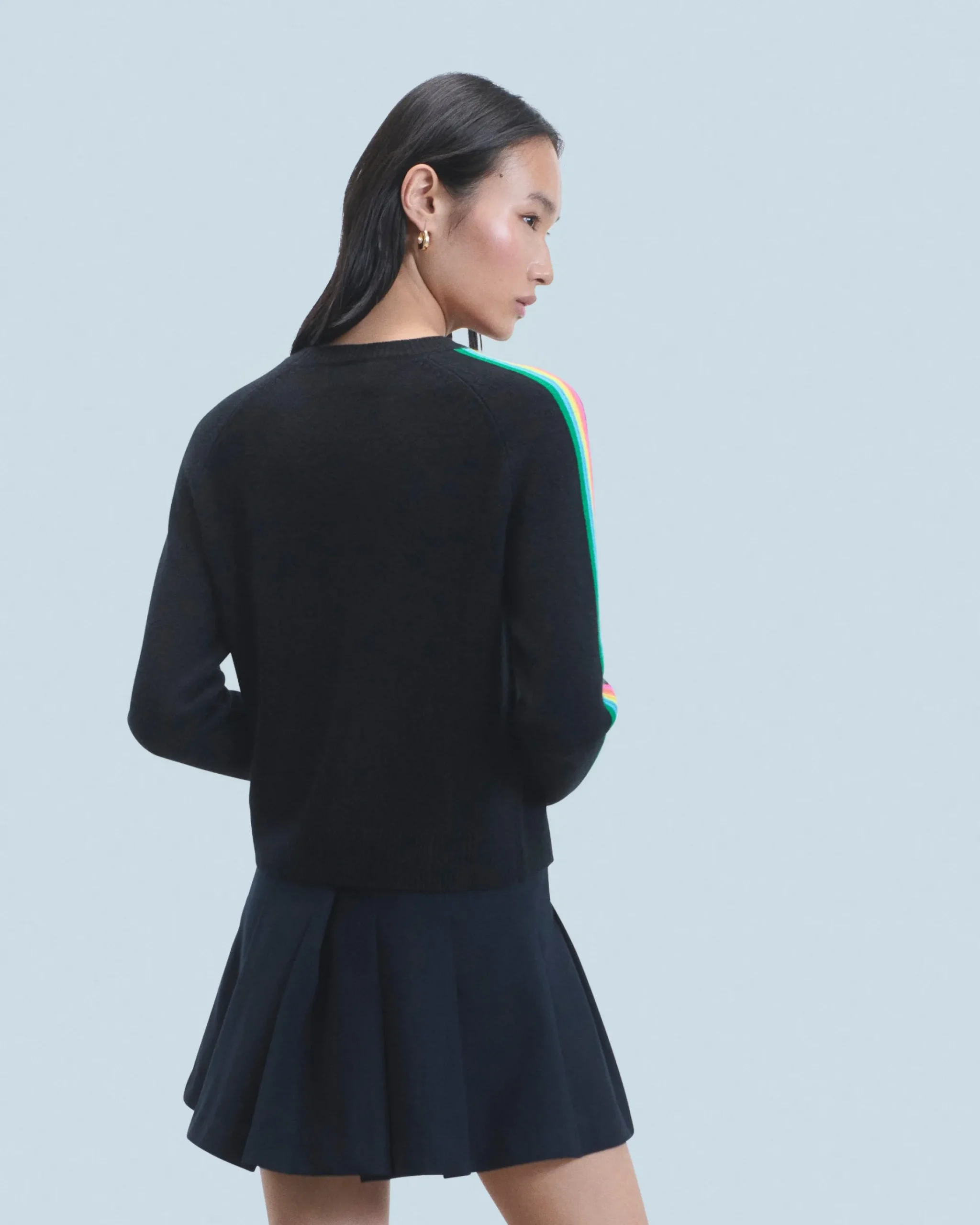 FROM FUTURE Pullover Scollo tondo Bande maniche multicolori Nero Outlet