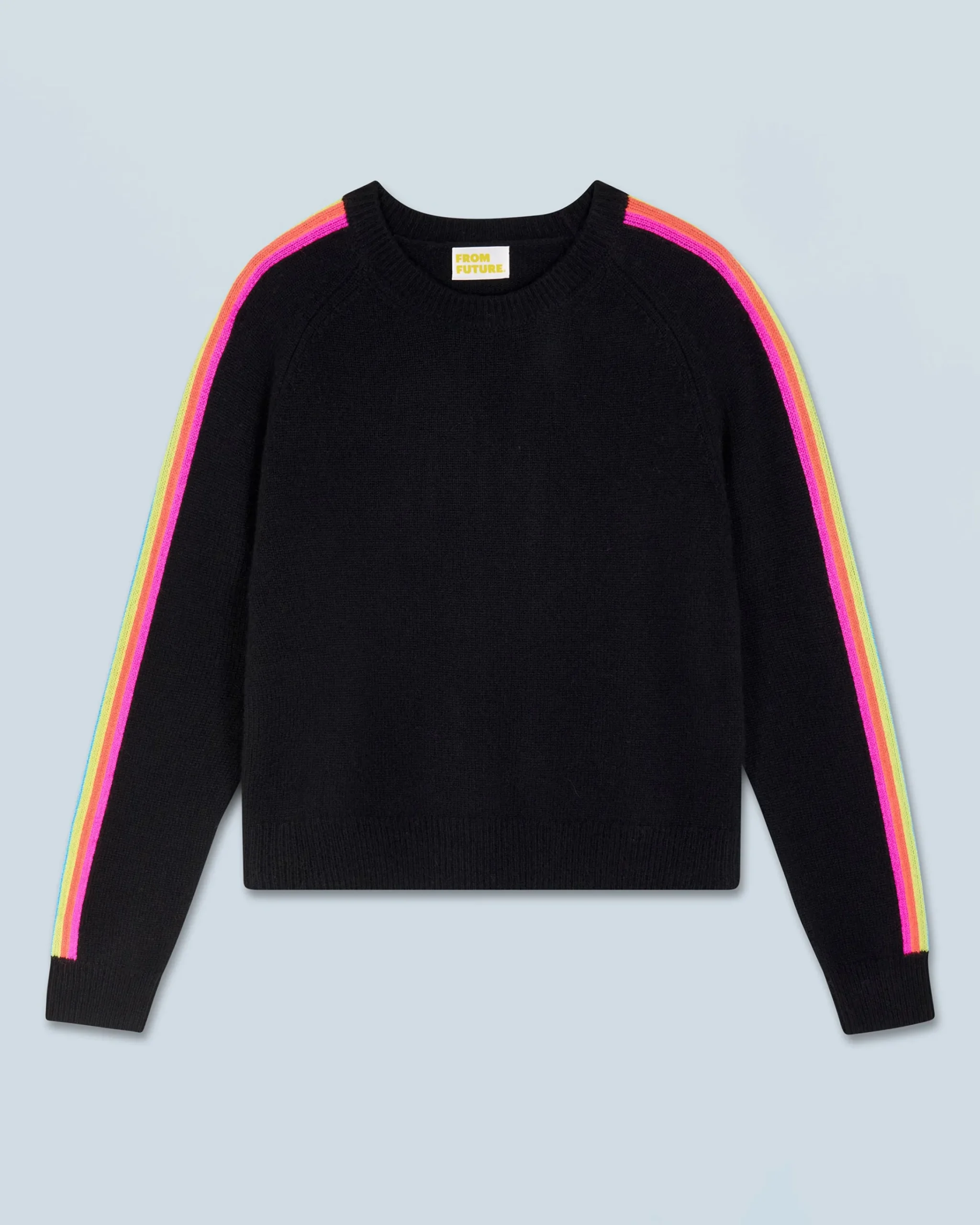 FROM FUTURE Pullover Scollo tondo Bande maniche multicolori Nero Outlet