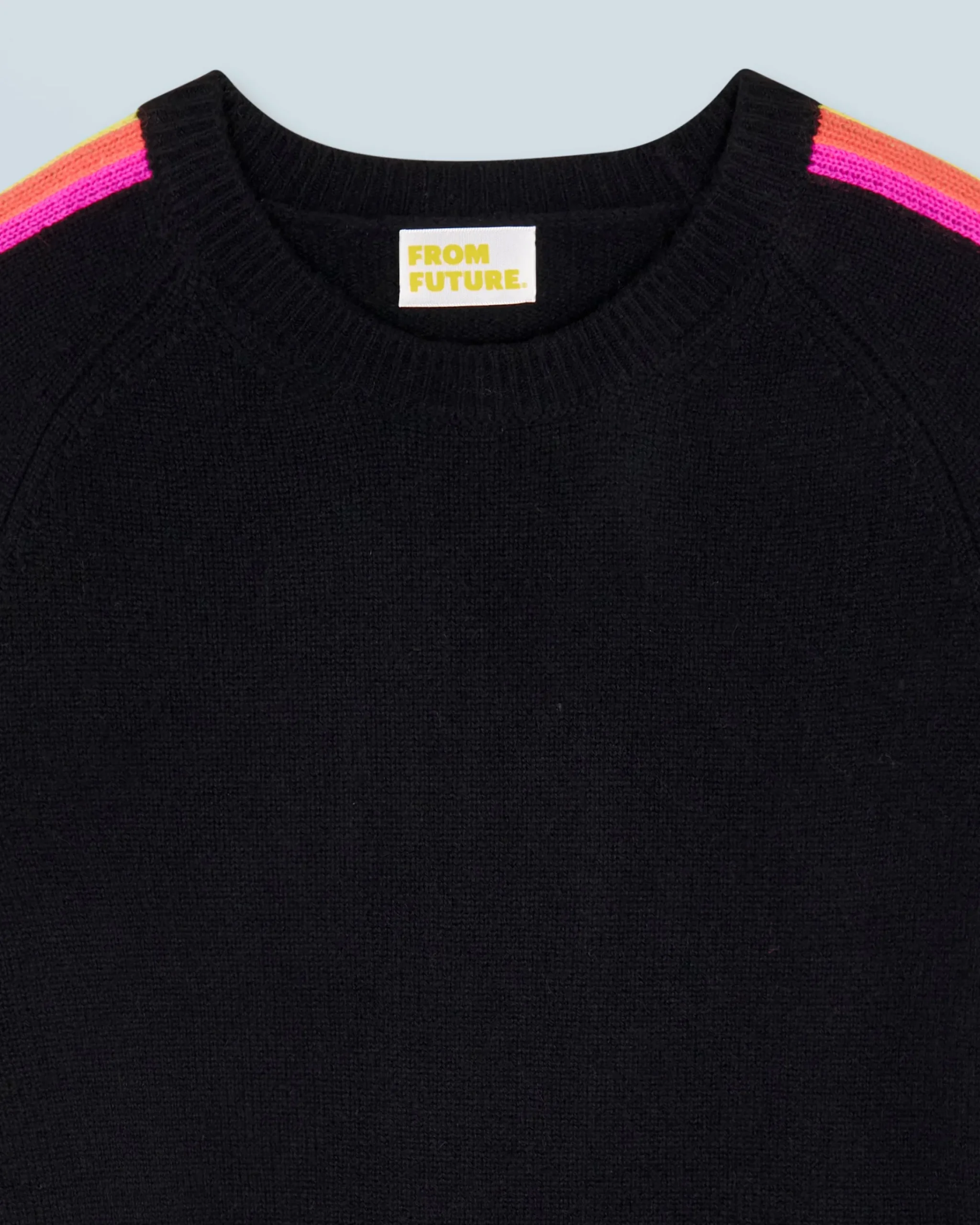 FROM FUTURE Pullover Scollo tondo Bande maniche multicolori Nero Outlet
