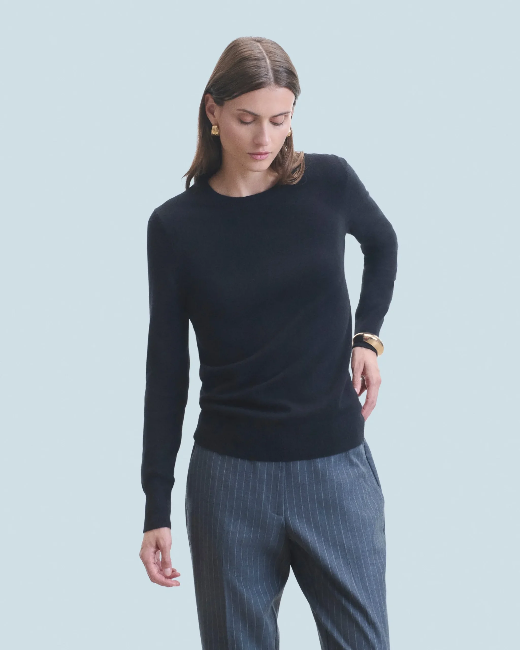 FROM FUTURE Pullover Scollo tondo Basic Nero Discount