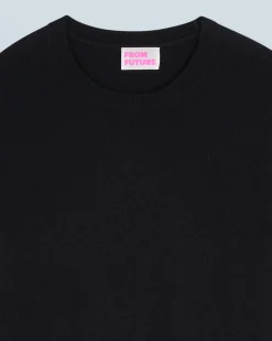 FROM FUTURE Pullover Scollo tondo Basic Nero Discount