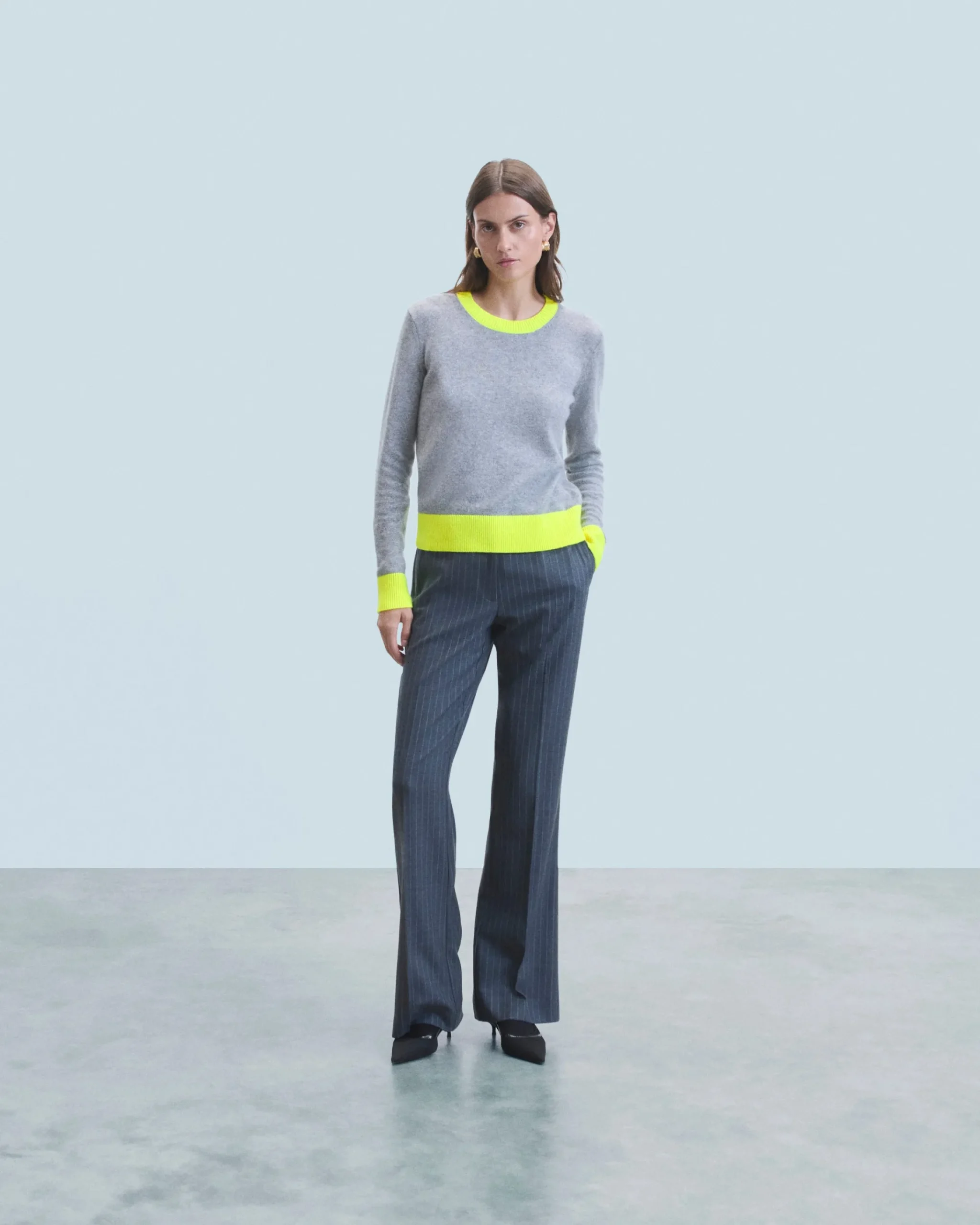 FROM FUTURE Pullover Scollo tondo Bicolore Leggero DarkHeatherGrey Store