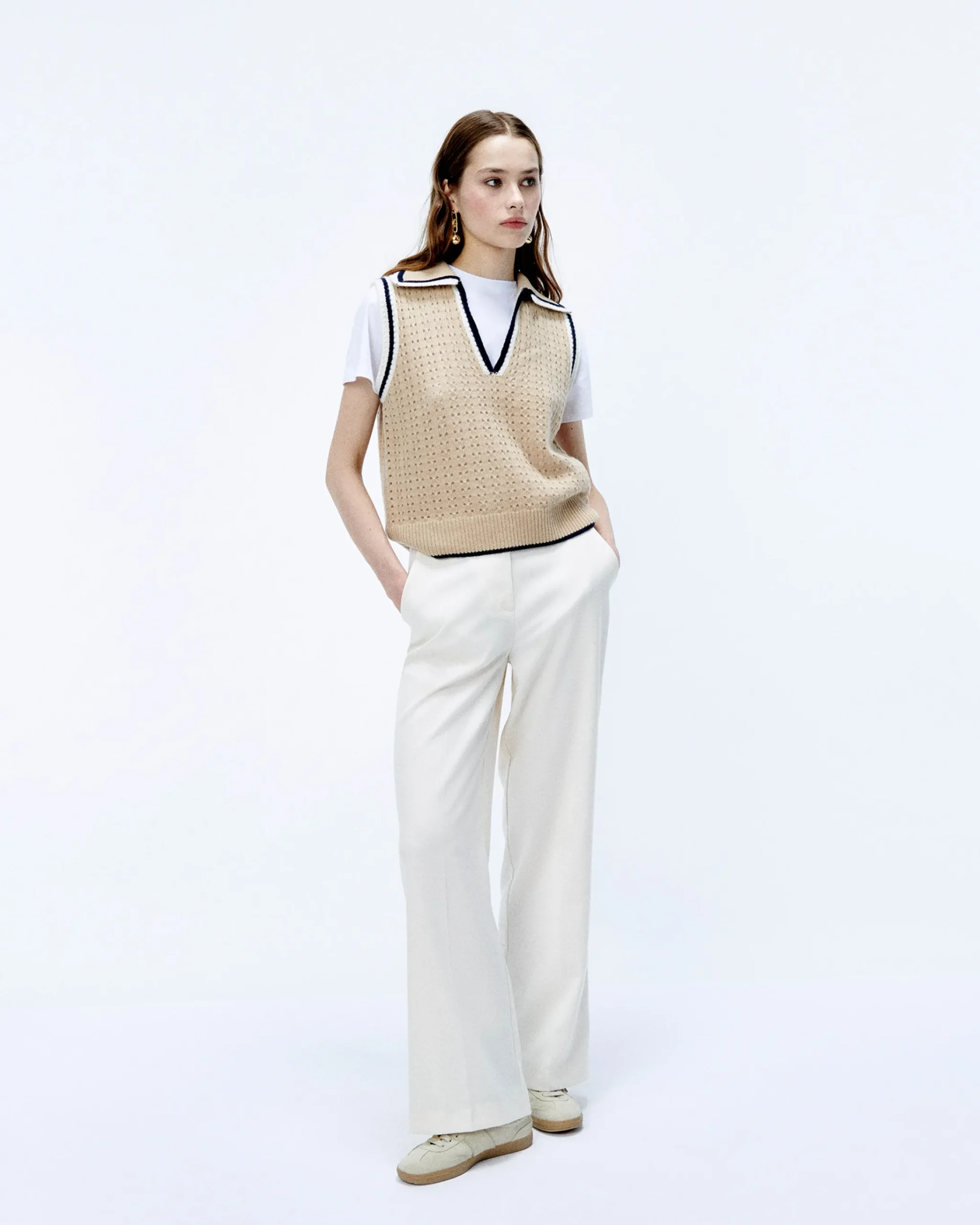 FROM FUTURE Pullover Senza maniche Uncinetto Beige Flash Sale
