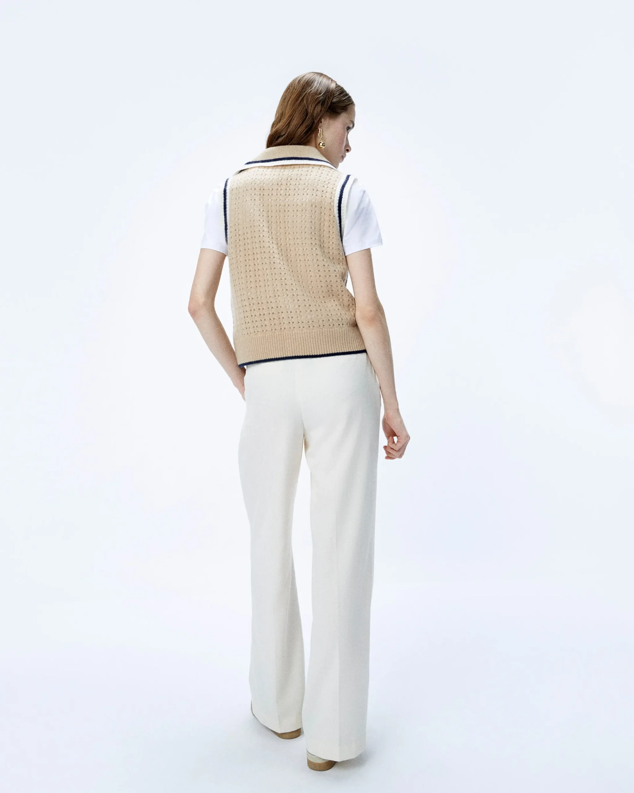 FROM FUTURE Pullover Senza maniche Uncinetto Beige Flash Sale