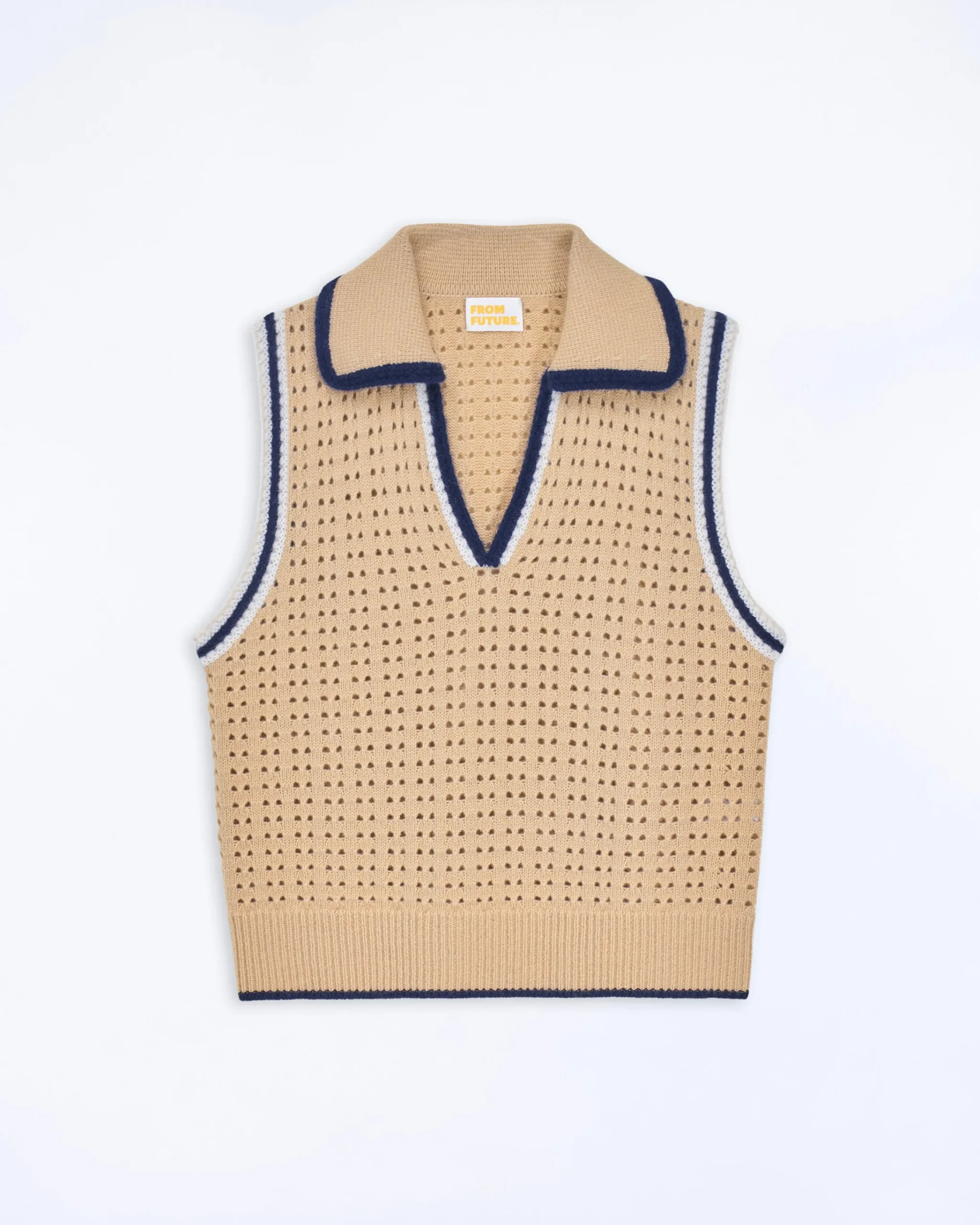 FROM FUTURE Pullover Senza maniche Uncinetto Beige Flash Sale