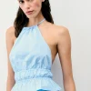 FROM FUTURE Top con Spallina Popeline BabyBlue Fashion