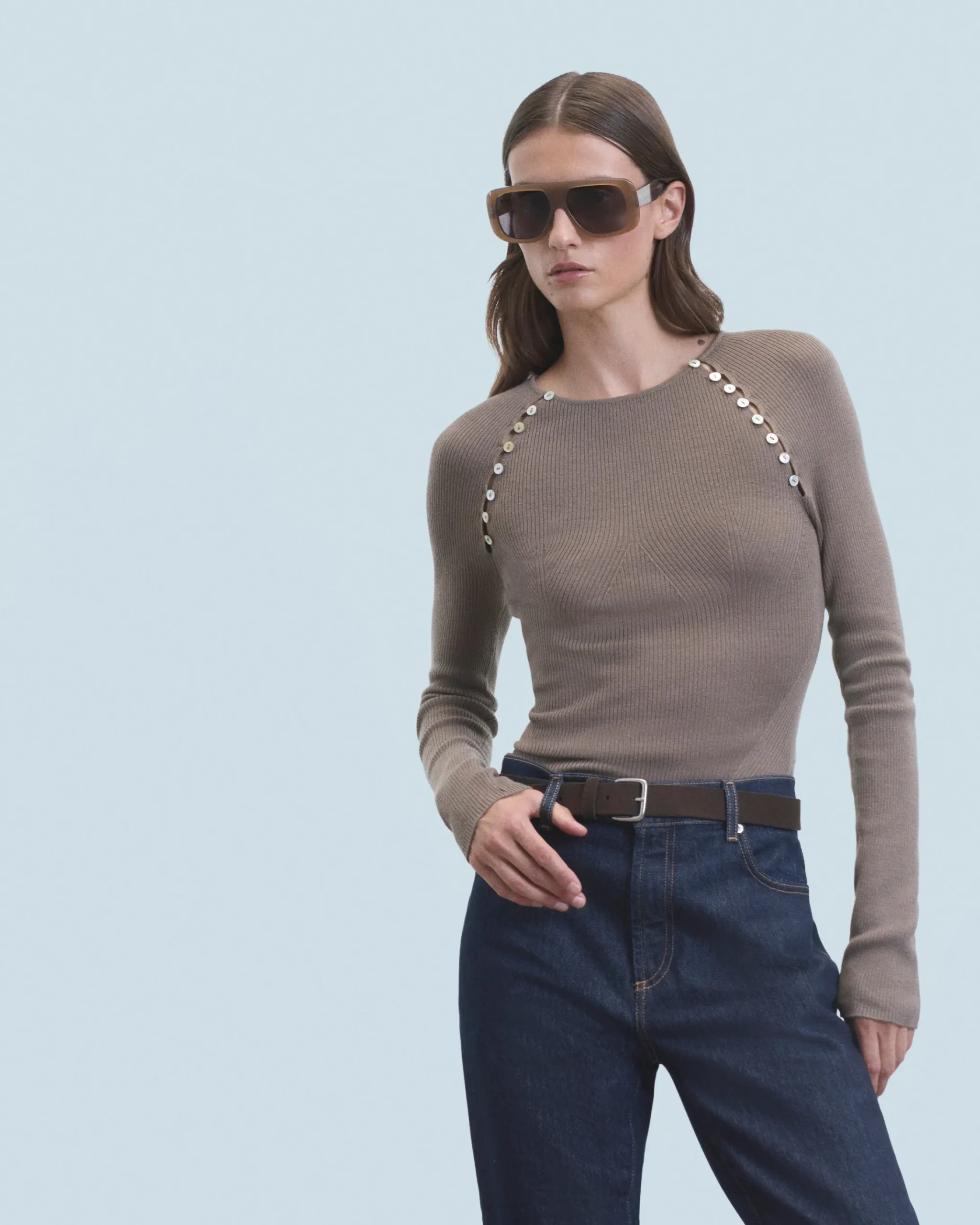 FROM FUTURE Top Maniche lunghe Taupe Best Sale