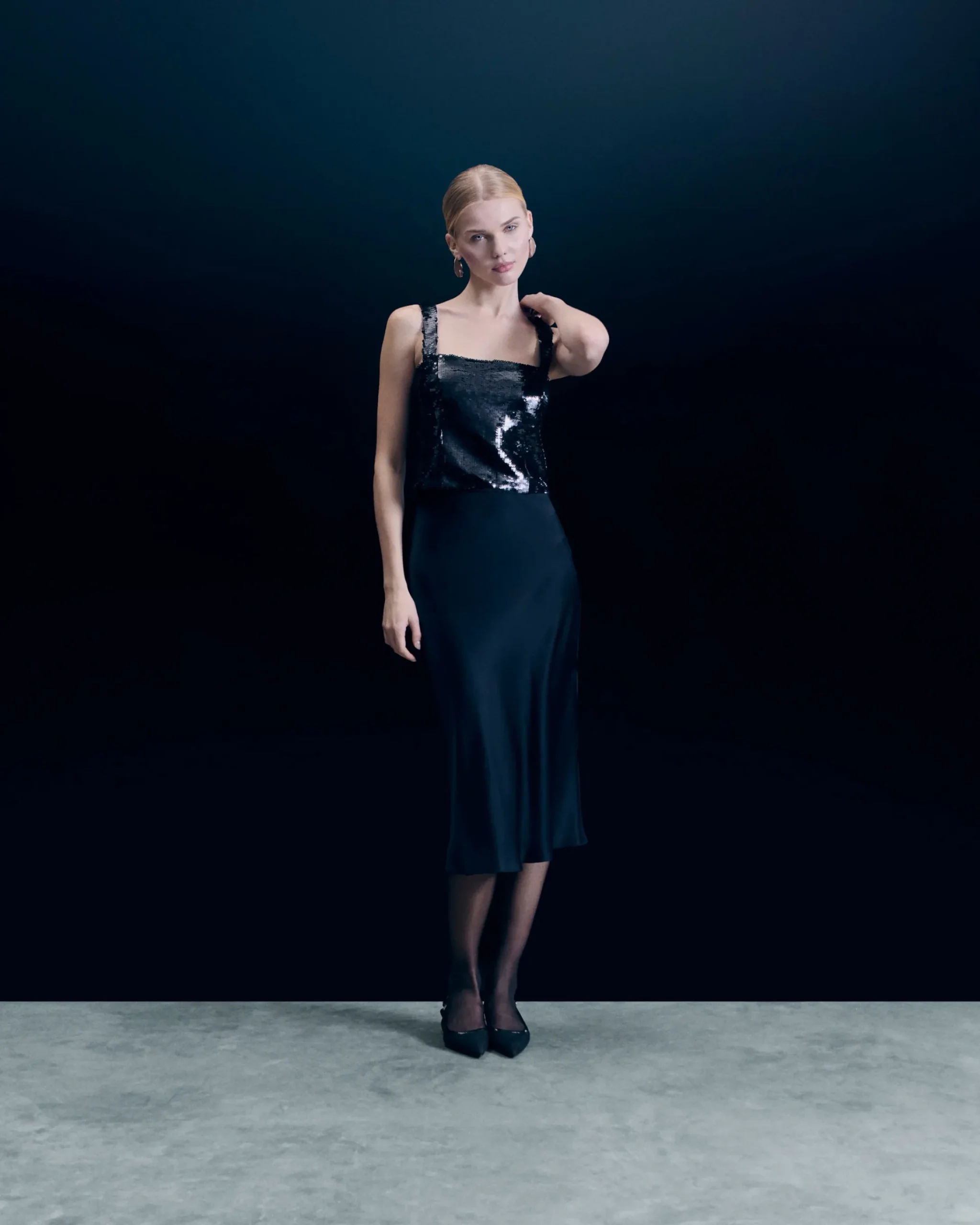 FROM FUTURE Top Spallina Lustrini Nero Best Sale