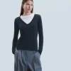 FROM FUTURE T-Shirt Scollo a V Maniche lunghe Nero Discount