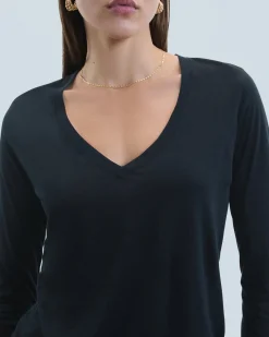 FROM FUTURE T-Shirt Scollo a V Maniche lunghe Nero Discount