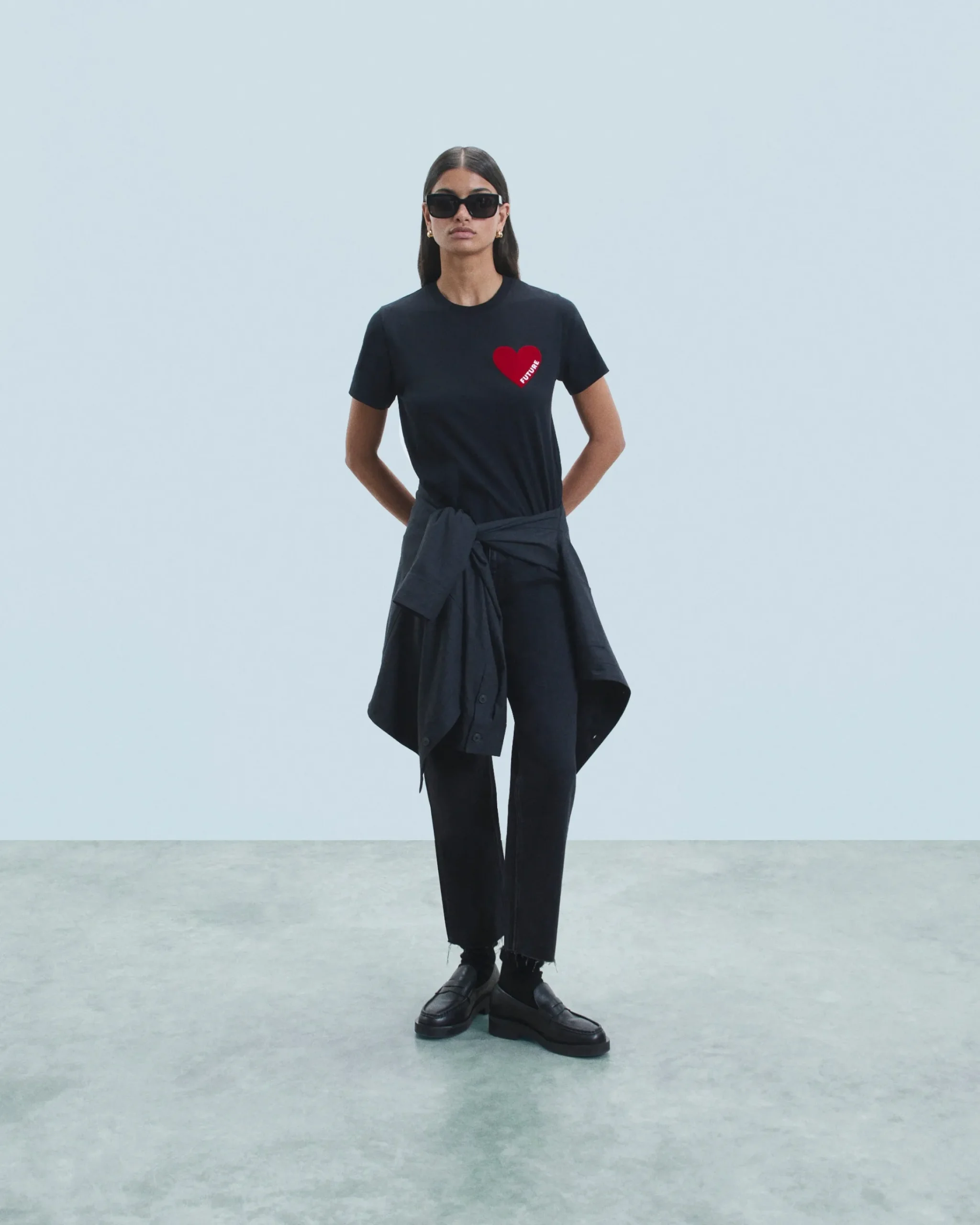 FROM FUTURE T-Shirt Scollo tondo Cuore Nero Cheap