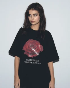 FROM FUTURE T-Shirt Scollo tondo Maniche corte Rosa Nero Fashion