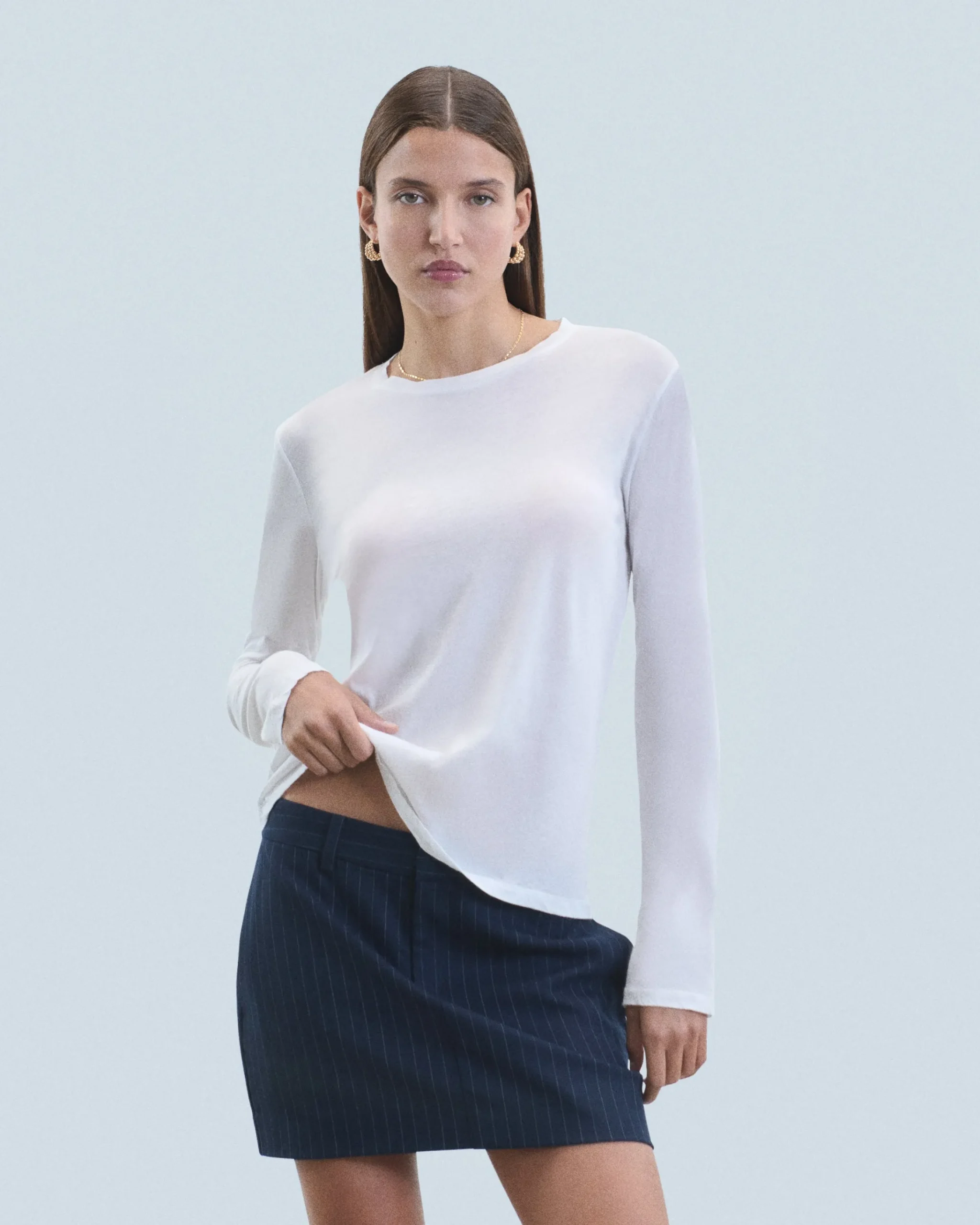 FROM FUTURE T-Shirt Scollo tondo Maniche lunghe Bianco Cheap