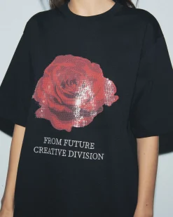 FROM FUTURE T-Shirt Scollo tondo Maniche corte Rosa Nero Fashion